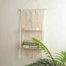 Hand-Woven Macrame Tapestry Rack Wooden 2 Shelves Wall Hanging For Bohemian Decoration Boho Decor Ornament