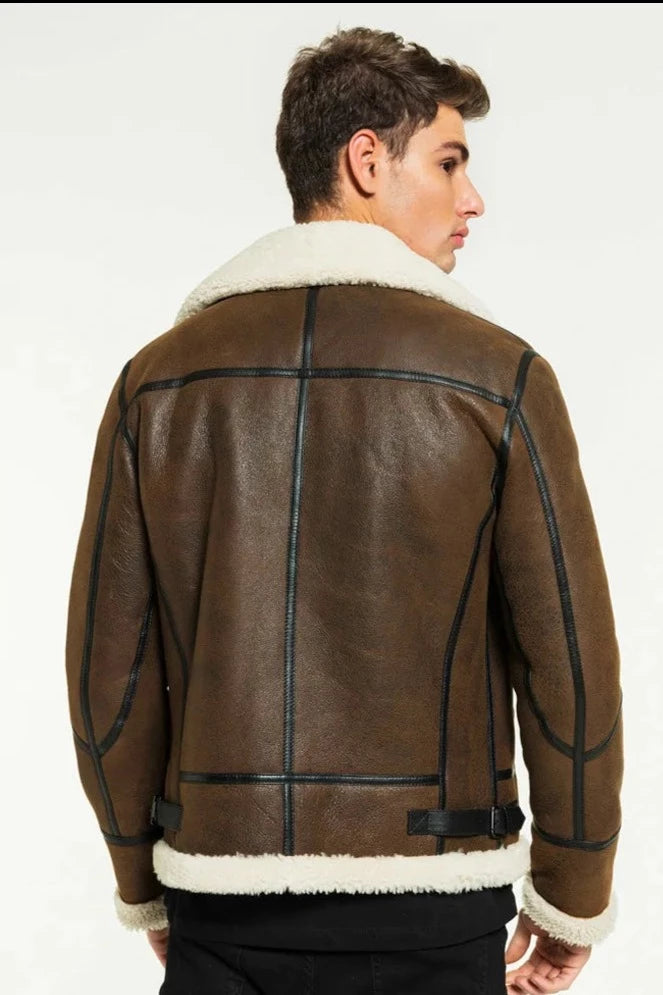 Mens Brown Shearling Jacket Bomber Jacket Short Fur Coat Mens Winter Coats