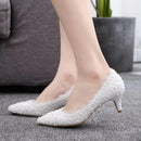 Kitten Heel Girl Dress Lace Flower Party Prom Wedding Bridal Shoes Bridesmaid Pumps
