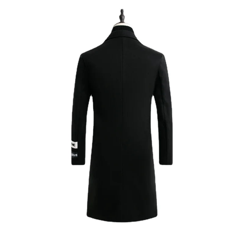 Autumn Winter Men's Woolen Coat Wool Warm Stand Collar Long Sleeve Trench Jacket