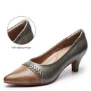 Women Kitten Heel Pointed Toe Dress Pump Handmade Genuine Leather Office High Heels Ladies Shoes