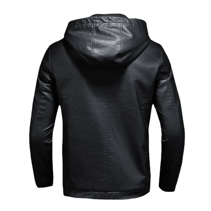 Casual Motorcycle Jacket Mens Winter Autumn Leather Jackets Male Slim Hooded Warm Outwear Fleece Clothing