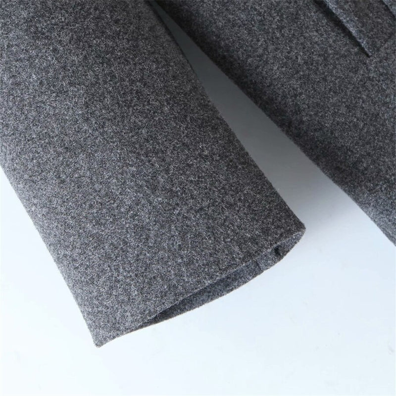 Vintage Women Dark Woolen Coat Autumn Ladies Single Breasted Loose Casual Coat Girls Chic Outwear