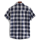 Summer Plaid Shirt Men Casual Short Sleeve Button Down Business Shirts Male Cotton Dress Shirt Tops