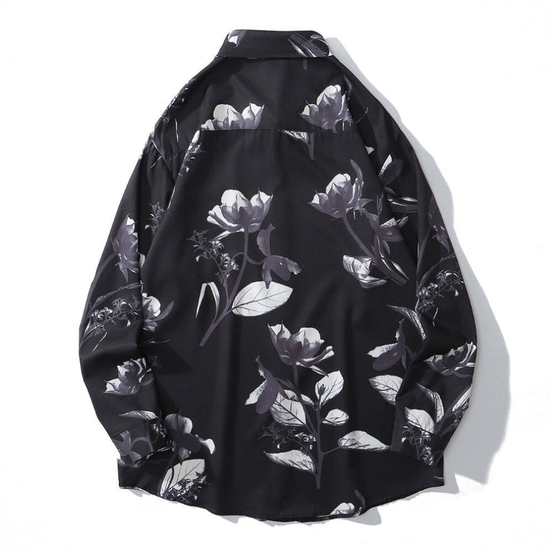 Hawaiian Beach Shirts Graffiti Flowers Long Sleeve Button Shirts Hip Hop Casual Holiday Party Blouse