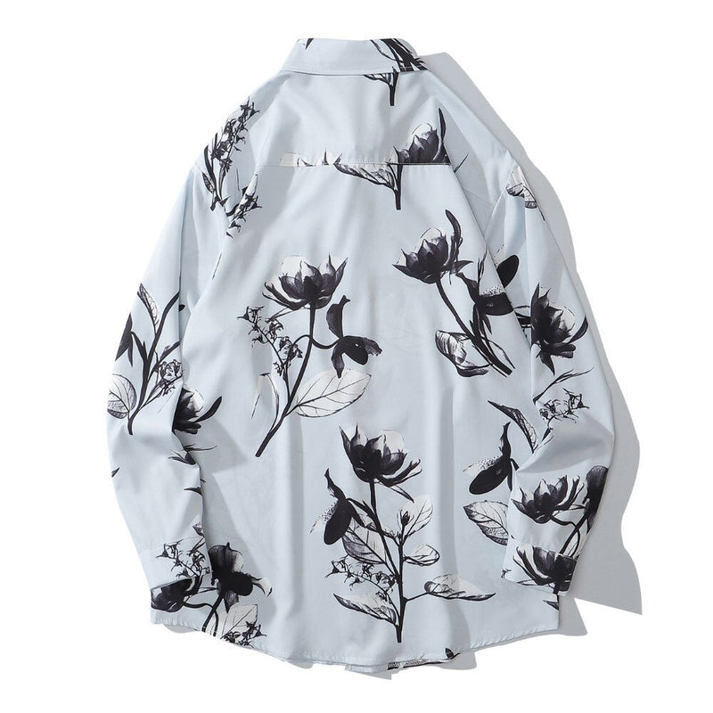Hawaiian Beach Shirts Graffiti Flowers Long Sleeve Button Shirts Hip Hop Casual Holiday Party Blouse