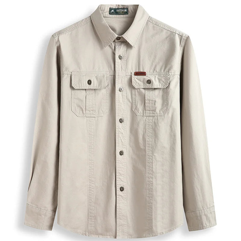 Men's Regular-Fit Long-Sleeve Solid Shirt Men's Fat Military Work Shirts