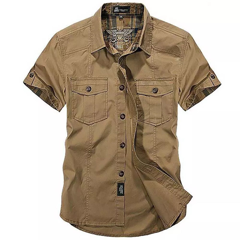 Casual Shirts Summer Men Loose Baggy Shirts Short Sleeve Turn-down Collar Military Style Male Clothing