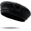 Leather buckle leather Beret women autumn and winter easy match flat top cap
