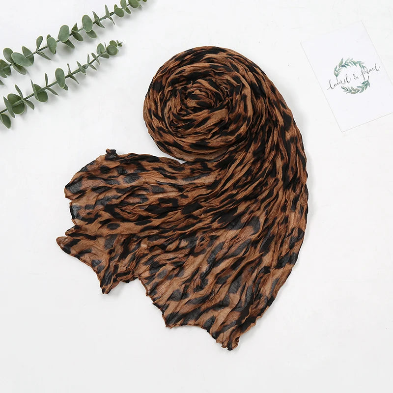 Women's Scarf Winter Keep Warm Leopard Crinkle Foulard Long Soft Designer Large Scarf Cotton Shawl