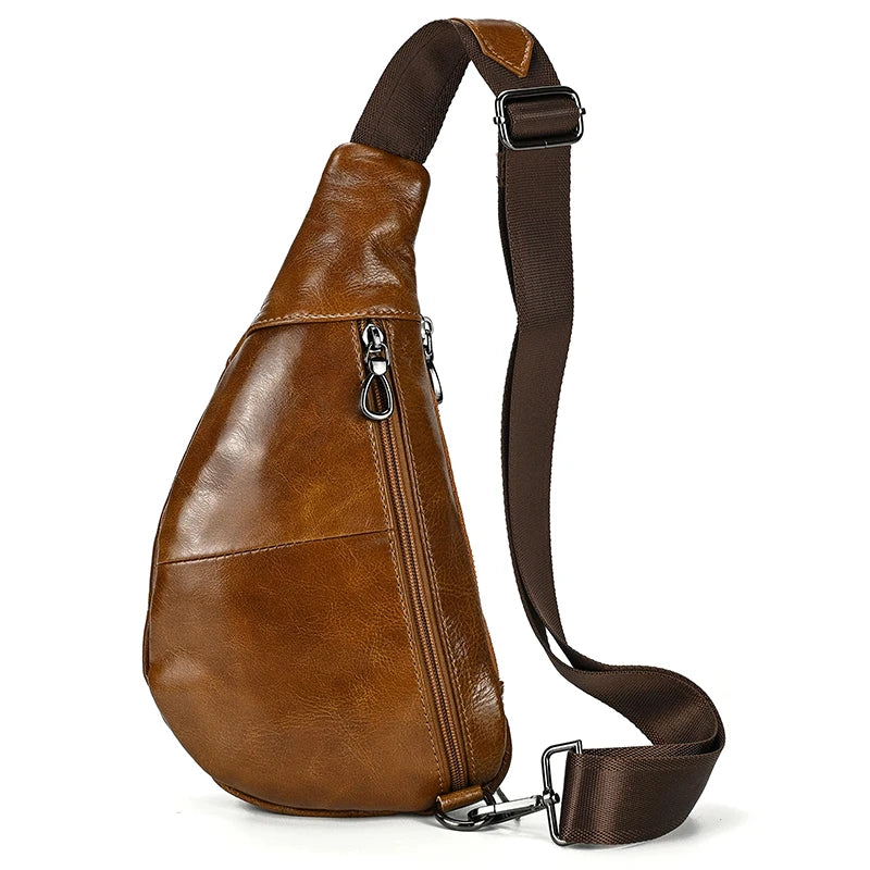 Genuine Leather Men Chest Pack leather Summer Crossbody Bag Travel Sling Shoulder Bags Riding Crossbody Bags