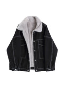 Women Lamb Wool Jean Jacket Vintage Single Breasted Fleece Denim Coat Winter Casual Warm Thickened Jackets