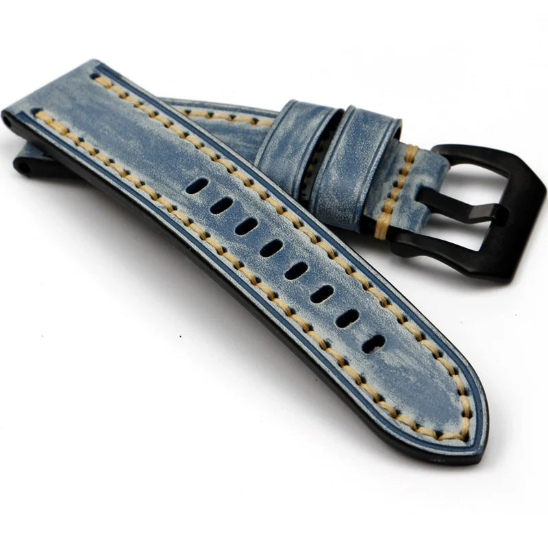 Handmade vintage denim blue leather strap leather Watchband Thick and thick men's watch accessory