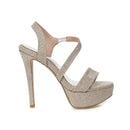 Women platform super high thin heels cross strap Sequined cloth shoes women