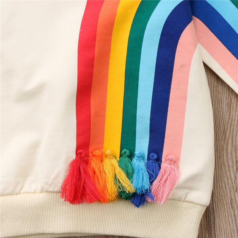 Autumn Winter Baby Boys Girls Kids Rainbow T-Shirt Clothes Cotton Cute Sweatshirt Casual Long Sleeve Hoodie Clothes