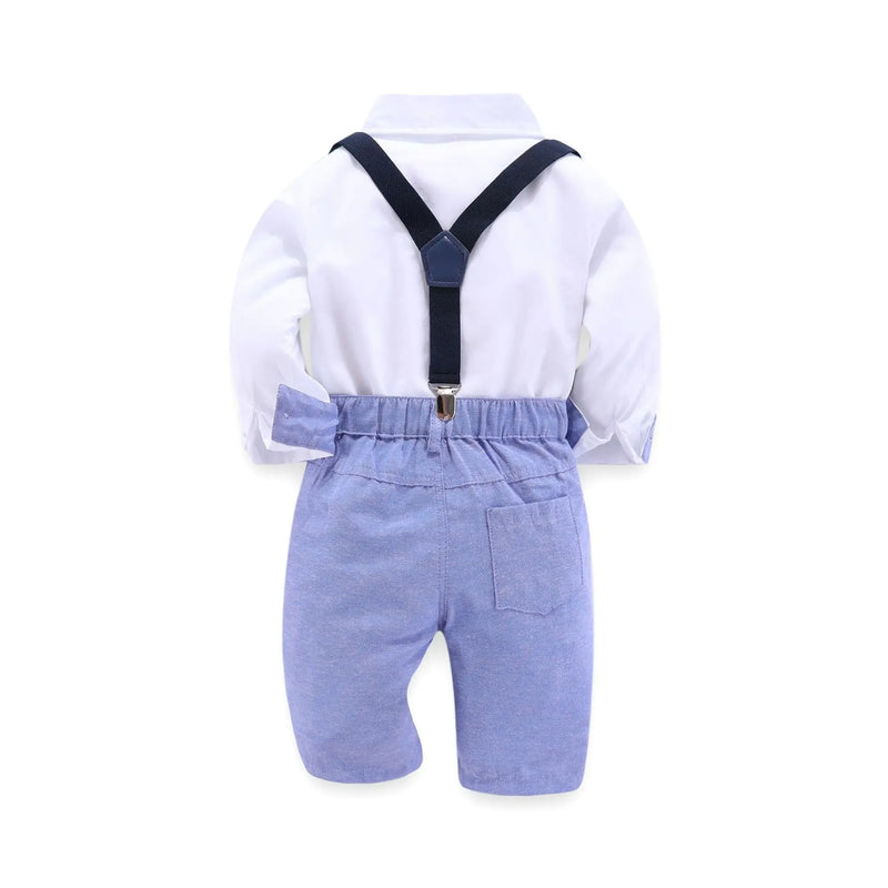 Kids Clothes Boy White Shirt With Bow Blue Pants Belt Suit Kindergarten Boy Dress Boy Outfits