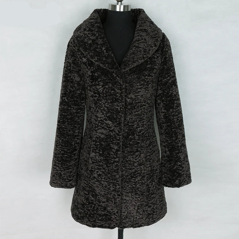 Winter Soft Faux Fur Coat Women slim fit turn-down collar black teddy coat faux fur jacket