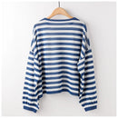 Striped Knitted Women T-Shirts Summer Lantern Sleeved Loose Elegant Female Pulls Tops Tees