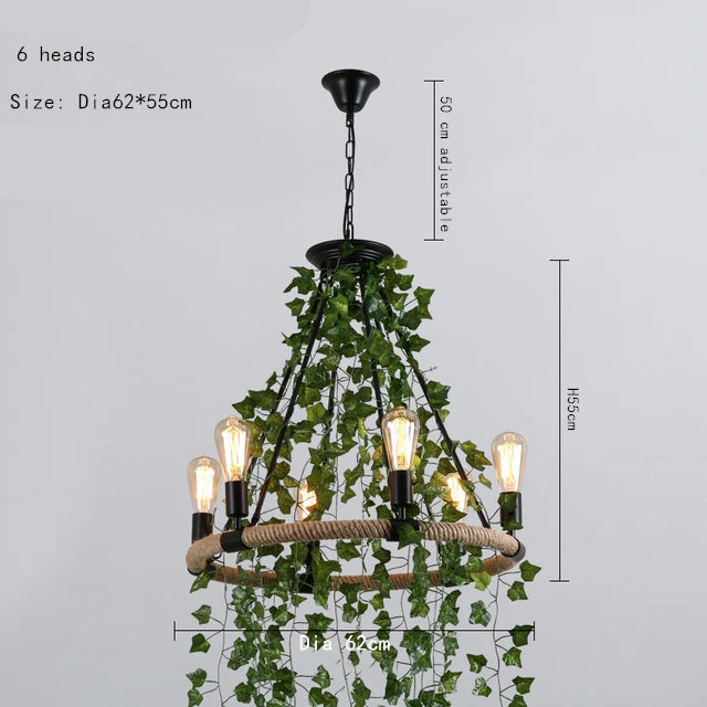 Multi Heads Simulation Green Leaf Chandelier Corridor Lighting Decoration Lamp