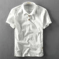 Summer Shirt Men Short Sleeve Loose Thin Cotton Linen T-Shirts Solid Color Trend Male Turn Down Collar Tees