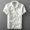 Summer Shirt Men Short Sleeve Loose Thin Cotton Linen T-Shirts Solid Color Trend Male Turn Down Collar Tees