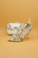 Flower shoes with matching bags High heels Pointed Toe Ankle Strap Ladies Party shoe and bag set