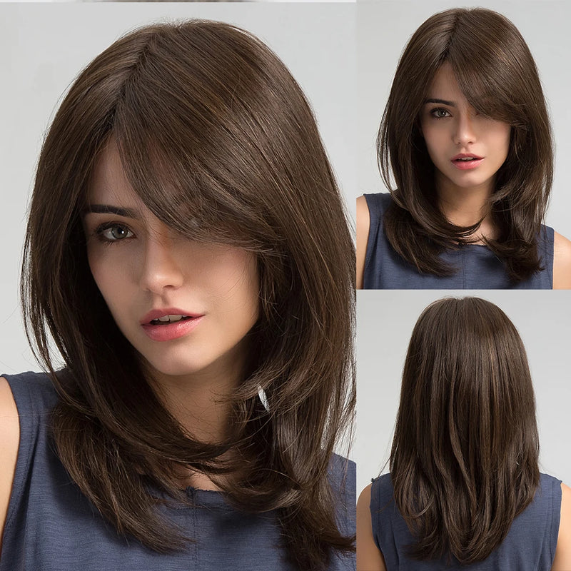 Dark Brown Wig Long Wave Wigs for Women Hair Wig With Bangs Heat Resistant Party Daily Natural Use