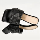 Women's Square Toe Black Thin High Heels Slip On Sandals