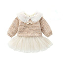 Baby Girls Winter Velvet Lining Lantern Sleeve Vintage Princess Gown Dress for Girls Christmas Birthday Clothes