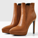 Spring Brown Ankle Boots Thin High Heels Concise Mature Booties