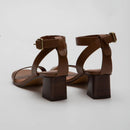 Summer Gladiator Sandals Buckle Roman Square Heel High Heels Sandals French Girl Genuine Leather