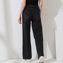 Women Street Style Wide Leg Long Denim Pants Ladies Spring Autumn Button Fly High Waist Pockets Casual Jeans