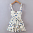 Summer Sling Dress Women Floral Ruffle Cake Mini Dress Sweet Ladies Holiday