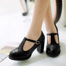 Women Pumps Buckle Thick Heels with T-strap Ladies High Heels Platform Women Pumps Footwear