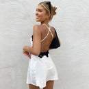 Lace Trim Satin White Dress Strap Mini Summer Dress Female Backless Party Dresses