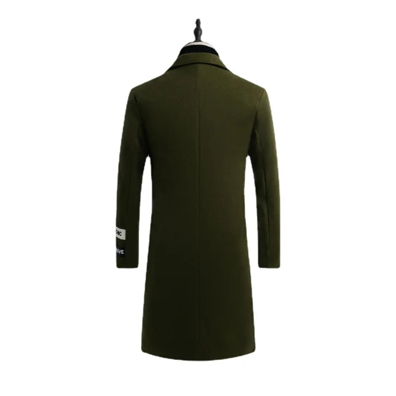 Autumn Winter Men's Woolen Coat Wool Warm Stand Collar Long Sleeve Trench Jacket