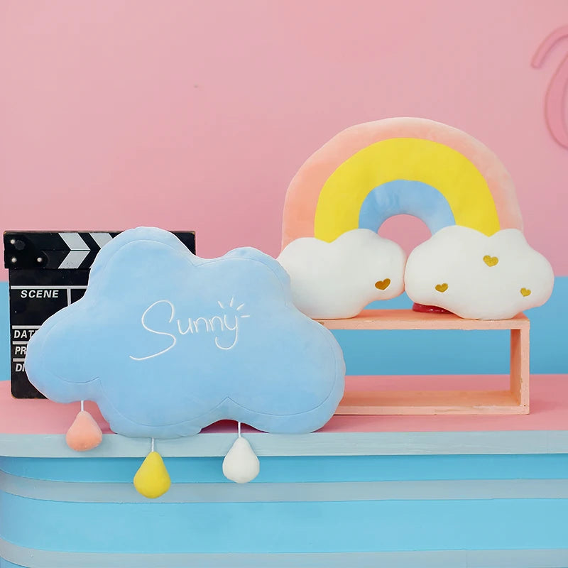 Baby Room Decor Cloud Rainbow Moon Drops Throe pillow Stuffed plush Girly Plushie Rainbow Pillow Sofa Cushion soft gift for girl