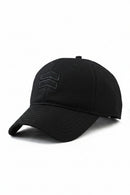 Black baseball cap with a logo on a white background, Obroi