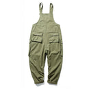 Men Bib Overalls Big Pockets Casual Rompers Jumpsuits Flared Straight fit Pants for Male