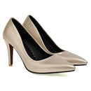 Dress Shoes Lady Pointe Toe Thin Heel Pumps Leather Office Silver Gold Wedding
