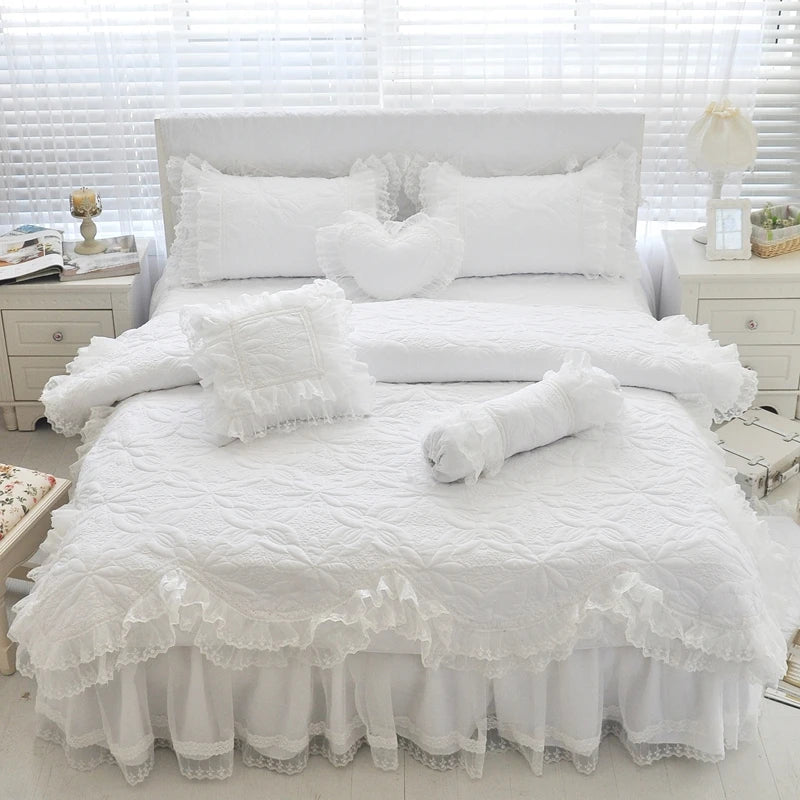 Thick Quilted lace Bedding set King queen Twin size Bed set Princess set Pillowcase