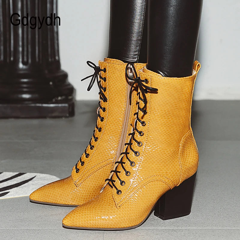 Pointed Toe Snake Boots Woman Ankle Strap Plush Inside Autumn Winter Shoes Female Zipper Short Boots