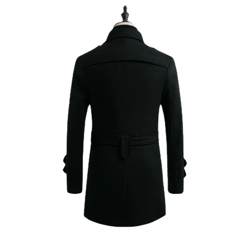 Winter Men's double-breasted Middle Long Scarf Collar Cotton-padded Thick Warm Woolen Coat Male Trench