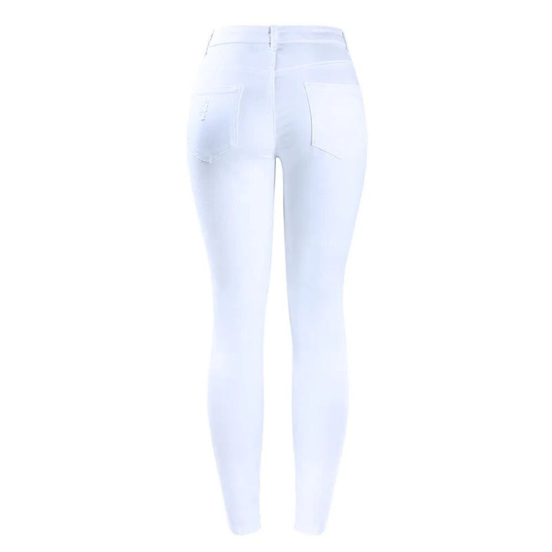 White Distressed Curvy Jeans Women Mid High Waist Stretch Denim Pants Ripped Skinny Jeans For Woman Jean