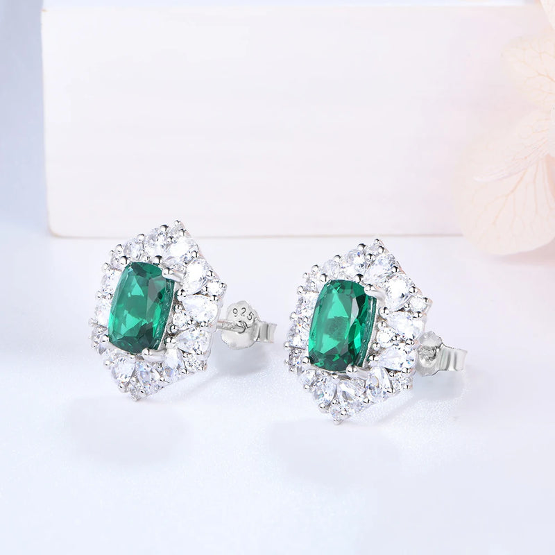 925 Sterling Silver Emerald  Zircon Gemstone Engagement Luxury Earrings For Women Girls Fine Jewellery