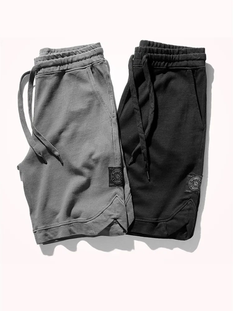 Summer Sports Sweatpants Shorts Men's Simple Pure Cotton Loose Elastic Waist Drawstring Casual Knee Length Pants