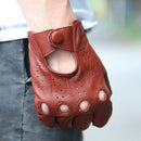 Semi-Finger Real Leather Gloves Male Summer Thin Driving Fingerless Breathable Men Gloves