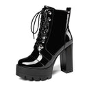 Heeled Female Patent Leather Boots Women Short Boots Gothic Women Shoes
