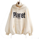 Women Casual Hoodies Sweatshirts Warm Velvet Long Sleeve Loose Solid Letter Tops Spring Pullover