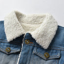 Winter Toddler Baby Boys Girls Denim Warm Jacket Kids Fleece Thicken Lapel Coat Tops Children Flannel Outerwear